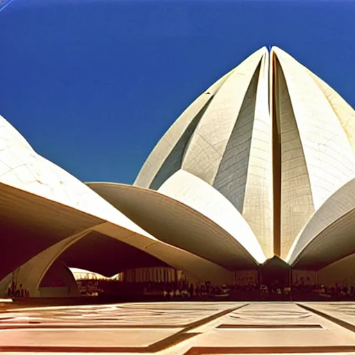 Image similar to futuristic lotus temple space station with gold, red and white marble panels, by buckminster fuller and syd mead, intricate contemporary architecture, photo journalism, photography, cinematic, national geographic photoshoot