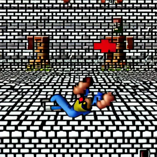 Image similar to A first-person view inside Word 1-1 of Super Mario Bros.