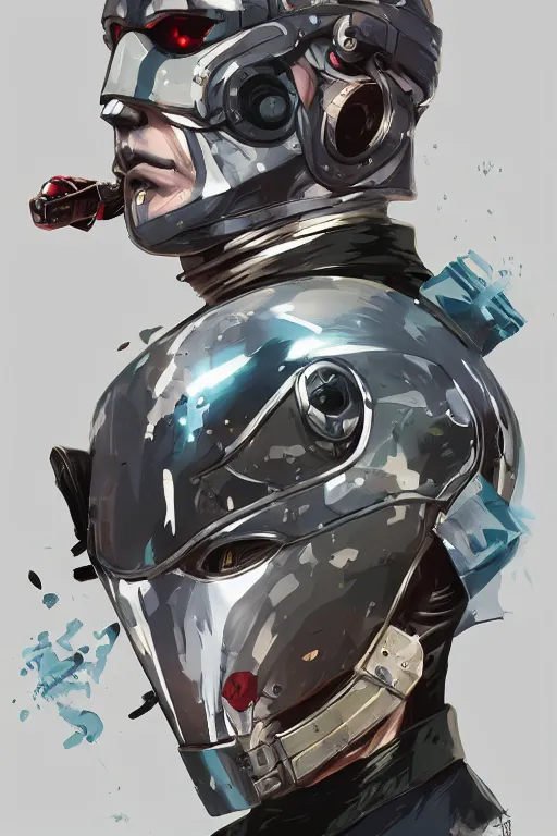 Image similar to cyborg ninja mask helmet metal gear solid artic suit swat commando andy warhol style, behance hd by jesper ejsing, by rhads, makoto shinkai and lois van baarle, ilya kuvshinov, rossdraws global illumination