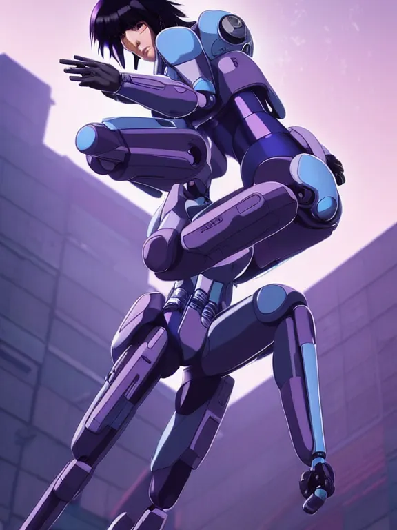 Image similar to a fullbody action still of motoko kusanagi riding on top of a tachikoma, the major ghost in the shell : : stand alone complex, under repairs, maintenance : : by ilya kuvshinov, rossdraws, artgerm, sola digital arts, anti aliasing, raytracing : :