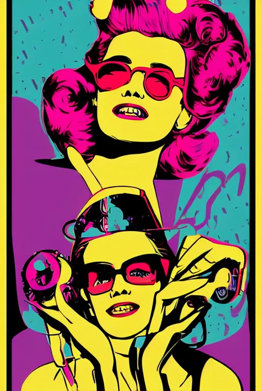 Image similar to happy girl, 7 6 retro futurist illustration art by butcher billy, sticker, colorful, illustration, highly detailed, simple, smooth and clean vector curves, no jagged lines, vector art, smooth andy warhol style