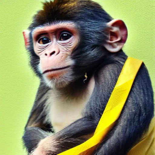 Image similar to a monkey wearing a yellow kimono, 8 k