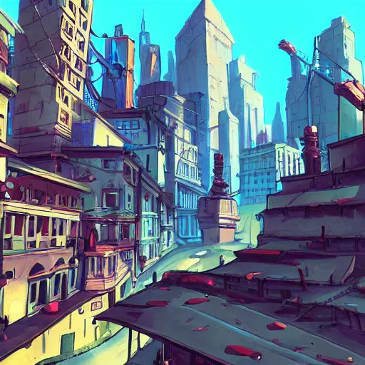 Image similar to gravity rush art style city concept art