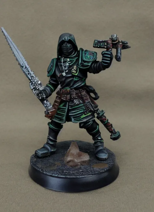 Prompt: 8 0 mm resin detailed miniature of a warhammer 4 0 k ninja, product introduction photos, 4 k, full body,