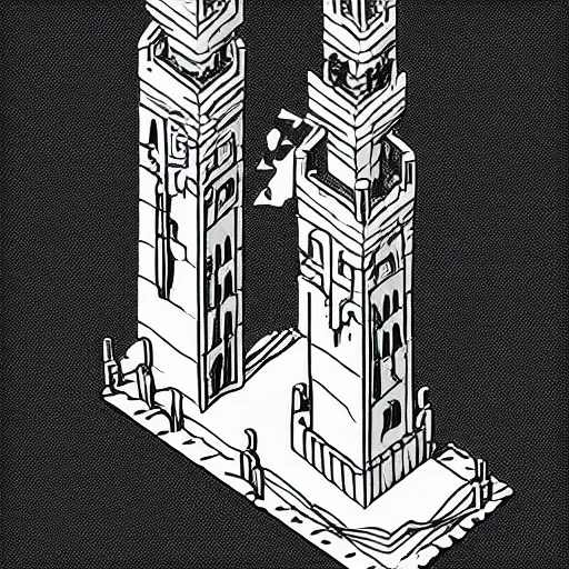Prompt: isometric view of a wizard tower, svg