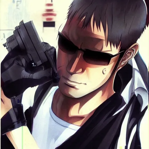 Image similar to jason statham as anime character, anime art