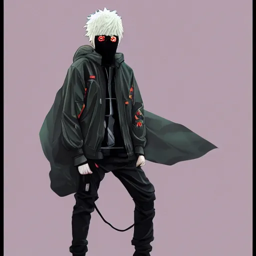 Image similar to killua zoldyck with mask, techwear, streetwear, cyberpunk style outfit, greg rutkowski, artgerm, ross tran, conrad roset, takato yomamoto, ilya kuvshinov, intricate complexity, detailed portrait, 4 k, cinematic lighting, sharp focus, smooth