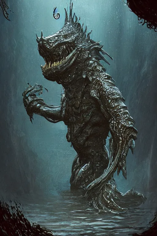 Image similar to water monster, dripping wet, siren, creature concept art, weta studios, Guillermo Del Toro