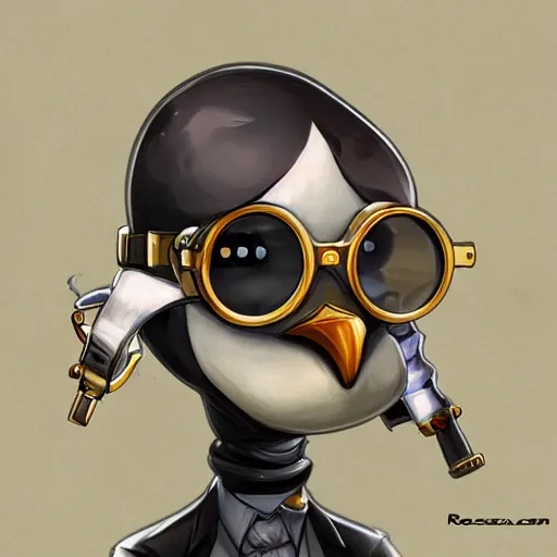 Prompt: a profile picture of a penguin with steampunk googles, by ROSS tran, 4k