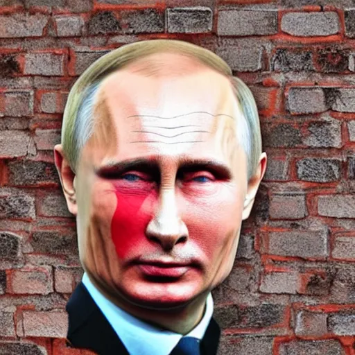 Prompt: putin's face painted on a brick wall