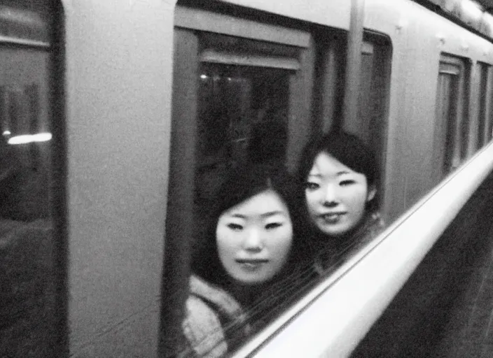 Image similar to photo of a young japanese woman on a train at night