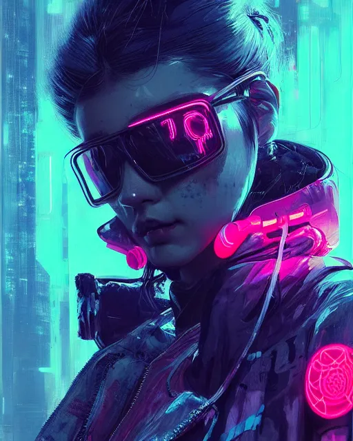 Image similar to detailed portrait Neon Operator Girl, cyberpunk futuristic neon, reflective puffy coat, decorated with traditional Japanese ornaments by Ismail inceoglu dragan bibin hans thoma greg rutkowski Alexandros Pyromallis Nekro Rene Maritte Illustrated, Perfect face, fine details, realistic shaded, fine-face, pretty face