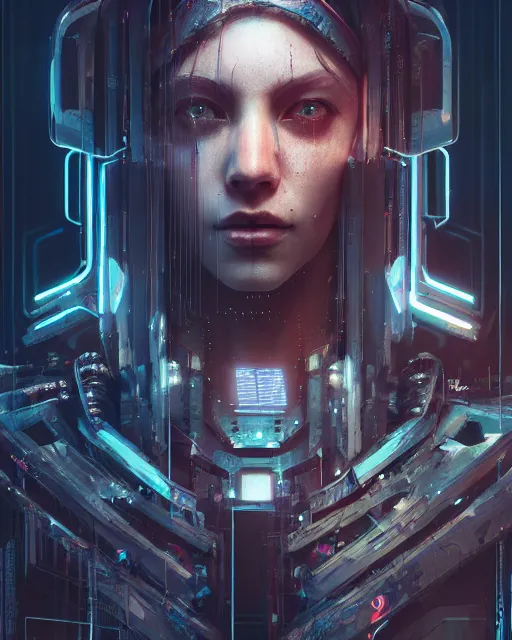 Image similar to portrait of a cyberpunk cyborg. sci - fi, intricate abstract upper body intricate, wlop, concept art, octane render, deviantart, greg rutkowski, cinematic, key art, hyperrealism,