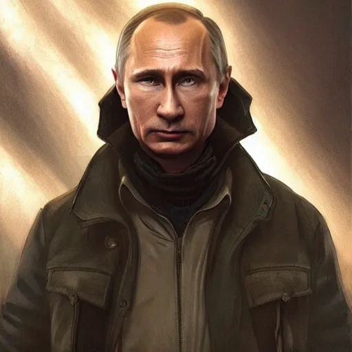 Image similar to Vladimir Putin as Hans Gruber from Die Hard movie, portrait, highly detailed, digital painting, artstation, concept art, smooth, sharp focus, illustration, cinematic lighting, art by artgerm and greg rutkowski and alphonse mucha