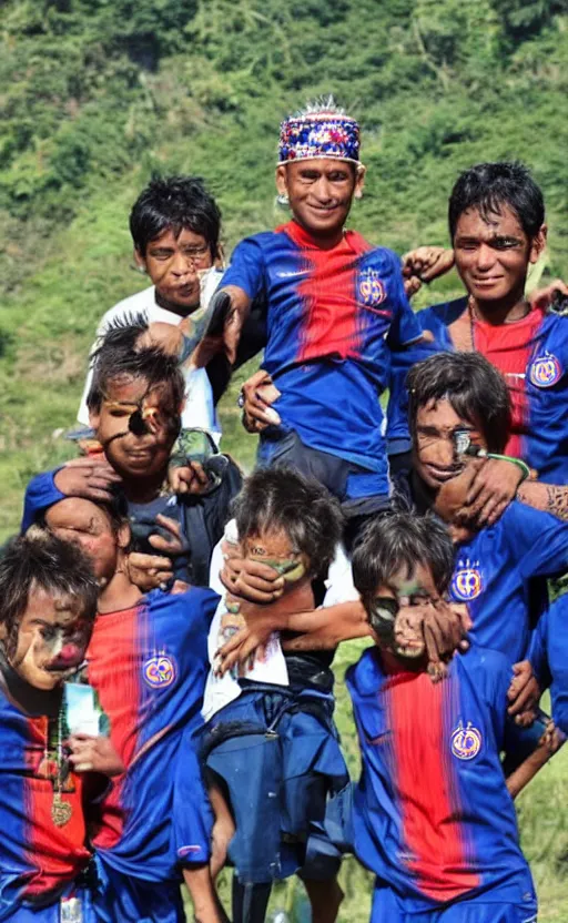 Prompt: neymar jr. with muori face tribals