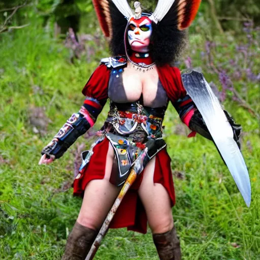 Prompt: full body photo of a female harlequin valkyrie warrior