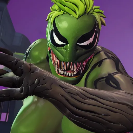 Prompt: Jonesy from Fortnite as Eddie Brock from Venom (2018), 4k, insanely detailed