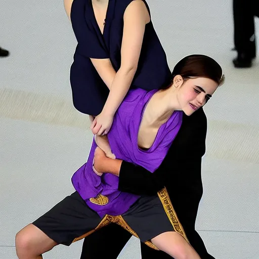 Prompt: emma watson putting xi jinping in a sleeper hold