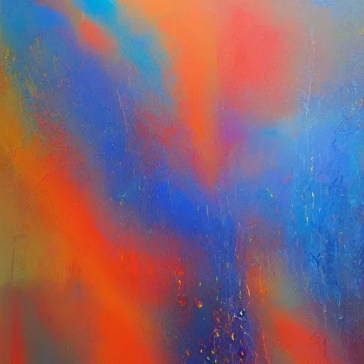 Prompt: silent beams shining through calm winds, abstract, oil on canvas, brushstrokes,