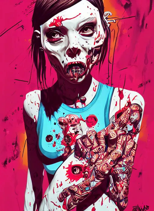 Image similar to zombie full body female modeling hiphop streetwear drip, tristan eaton, victo ngai, artgerm, rhads, ross draws