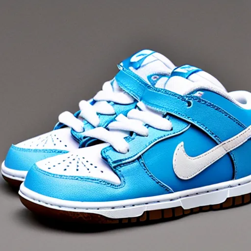 Image similar to a pair of nike dunk baby blue and white