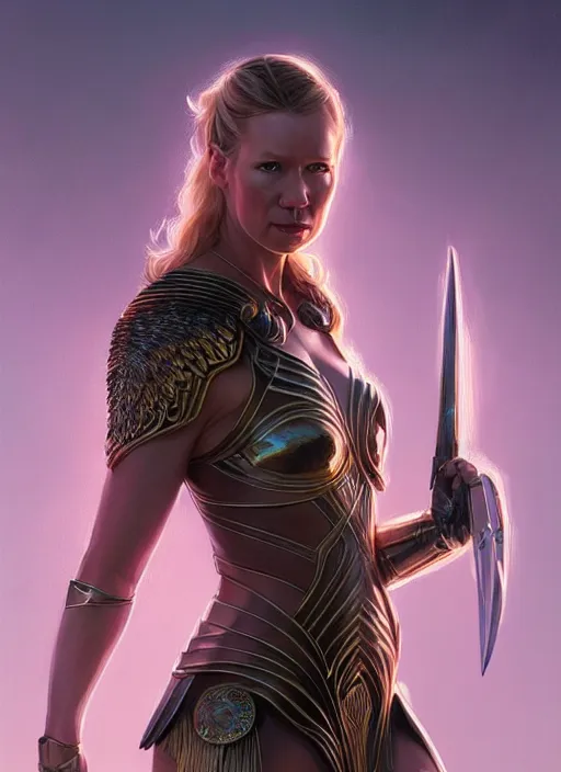 Image similar to anna torv as valkyrie, intricate, elegant, glowing lights, highly detailed, digital painting, artstation, glamor pose, concept art, smooth, sharp focus, illustration, art by artgerm and greg rutkowski, artey freytag