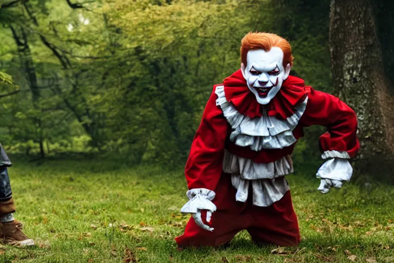 Prompt: film still of will poulter as pennywise. directed by cary joji fukanaga.