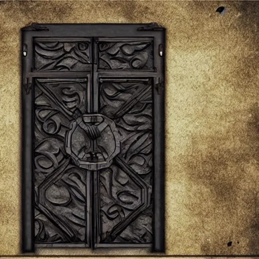 Image similar to iron arc gate door texture, cartoon art style, matte painting, 2 d texture