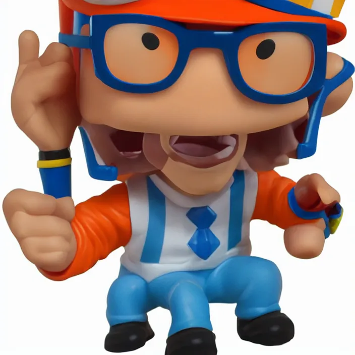 Prompt: Blippi, A funko pop of Blippi, figurine, detailed product photo