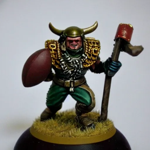 Prompt: warhammer miniature of a norse berserker throwing an american football