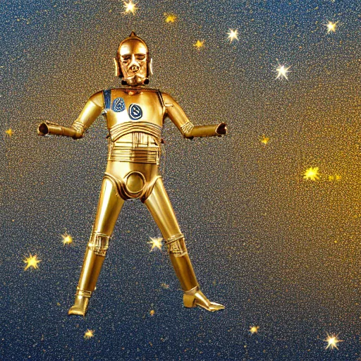 Image similar to full body legs portrait of Simpson as C3PO in star wars, background blue sky puffy clouds cinematic 4k