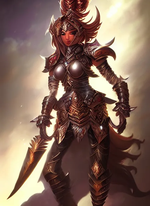 Prompt: sakimi chan, opprobrious fantasy armor, detailed face, dynamic lighting, tony sart