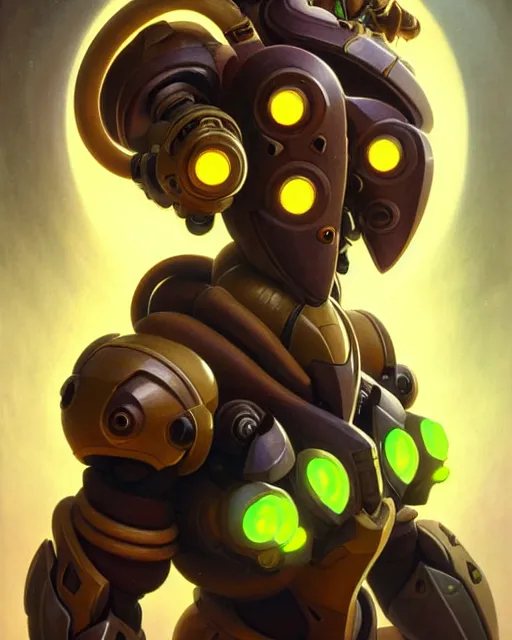 Prompt: orisa from overwatch, ram horn, character portrait, portrait, close up, highly detailed, intricate detail, amazing detail, sharp focus, vintage fantasy art, vintage sci - fi art, radiant light, caustics, by boris vallejo