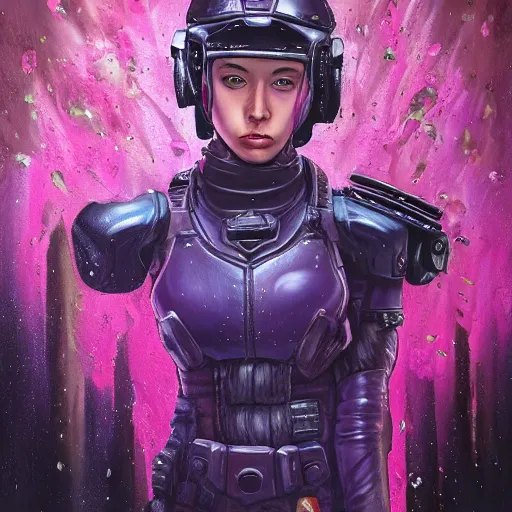 Image similar to an epic fantastic realism comic book style portrait painting of a purple - eyed girl, cherry blossom rain everywhere, apex legends,