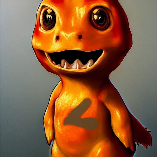 Image similar to highly realistic charmander, oil on canvas, intricate, portrait, 8 k highly professionally detailed, hdr, cgsociety