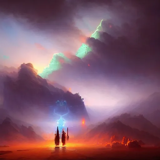 Image similar to ''cinematic shot'' of gates to heaven full detailed 8 k realistic atmosferic made by ivan aivazovsky, peter mohrbacher, greg rutkowski volumetric light effect broad light oil painting painting fantasy art style sci - fi art style realism premium prints available artwork unreal engine