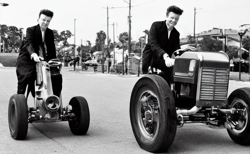 Prompt: rick astley driving a steamroller, sharp detail, cinematic