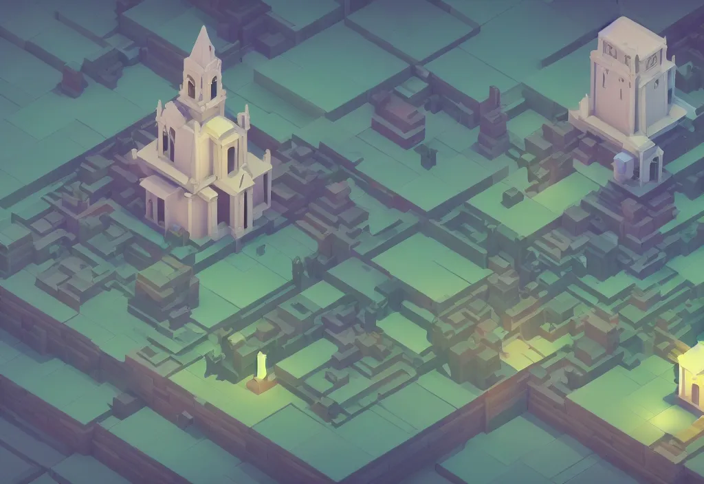 Prompt: isometric church magicavoxel cinematic lighting, 4k