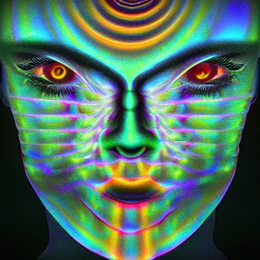 Image similar to a digital image of a face with eyes, digital art by alex grey, instagram contest winner, computer art, glitch art, dystopian art, glitchy