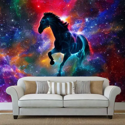 Prompt: a galloping horse in the style a space nebula, intricate, colourful