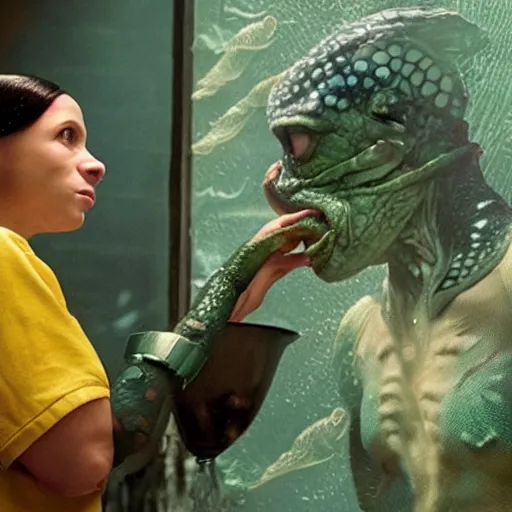 Image similar to frame from the movie pepe shape of water