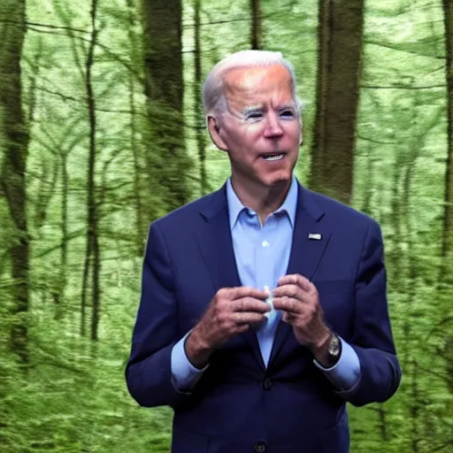 Image similar to trail camera footage of joe biden in the forest