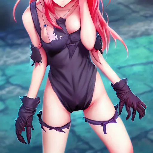 Image similar to anime portrait of a cute ghoul smiling as an anime girl, bikini, by Stanley Artgerm Lau, WLOP, Rossdraws, James Jean, Andrei Riabovitchev, Marc Simonetti, and Sakimichan, trending on artstation
