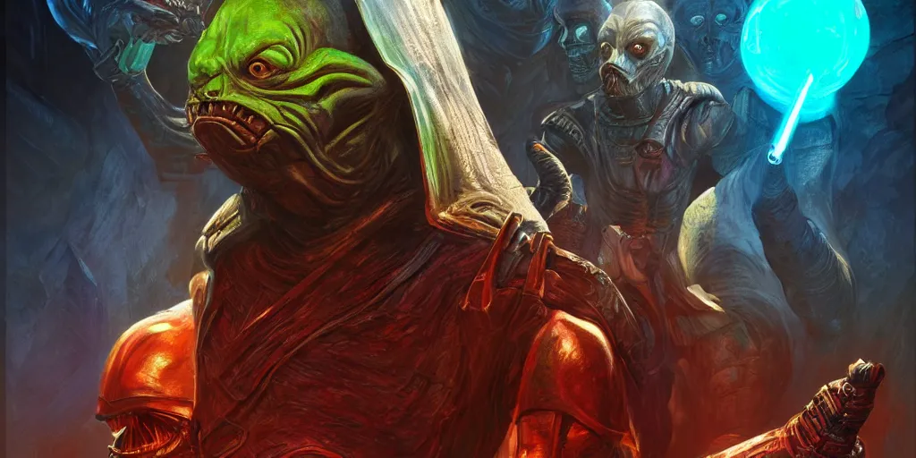 Image similar to bright, colorful, realistic, detailed from Elder Scrolls: shivering isles concept art starwars alien portriat backlighting, kodachrome, high contrast, highly detailed, sharp focus, digital painting, concept art, illustration, trending on artstation, comic book by Alex Ross and Adam Adamowicz cover art