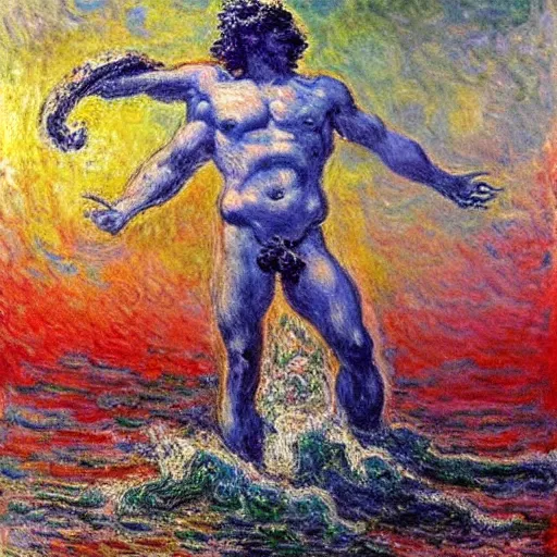 Prompt: Poseidon, the god of the sea, beautiful painting by Monet