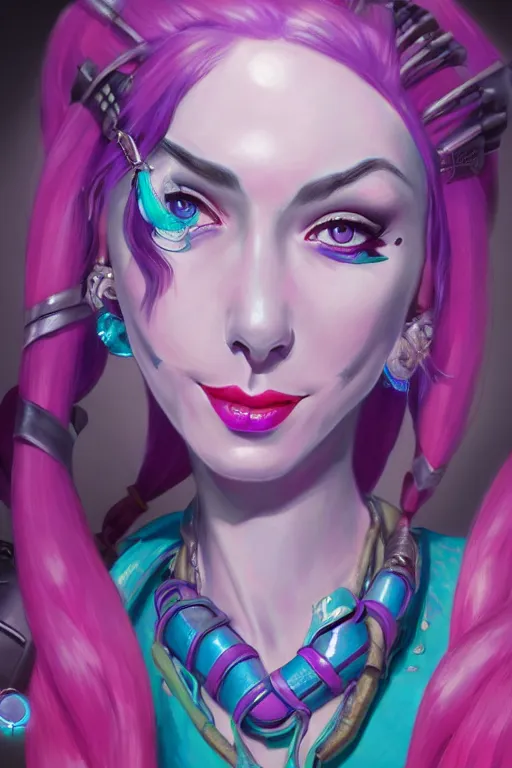 Prompt: a ultradetailed beautiful painting of jinx from arcane, trending on artstation