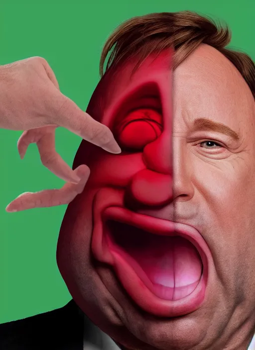 Prompt: A hyper realistic ultra realistic photograph of Alex Jones screaming dressed as kirby by Brandon Hughes 3, detailed, photorealistic imagery, 8k quality