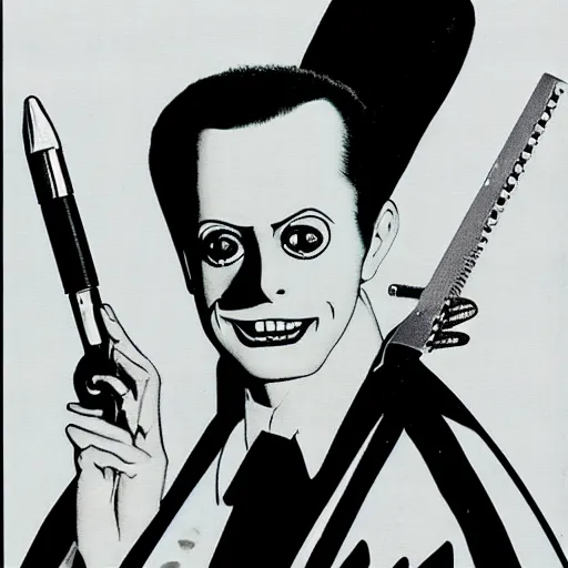 Image similar to a product photo ad of klaus nomi with a technical reed rollerball pen exacto knife by junji ito, ethereal eel