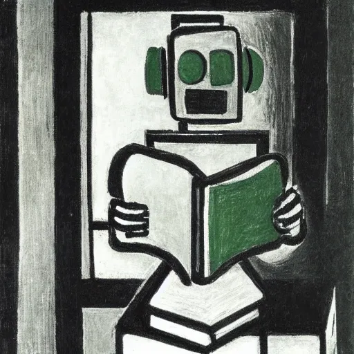 Image similar to a robot reading a book by henri matisse