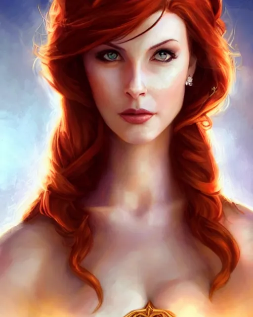 Prompt: a stunning portrait of triss merigold as a princess, short hair, digital art by julie bell and artgerm and ross tran and angel ganev, medium shot portrait, highly detailed, trending on artstationhq